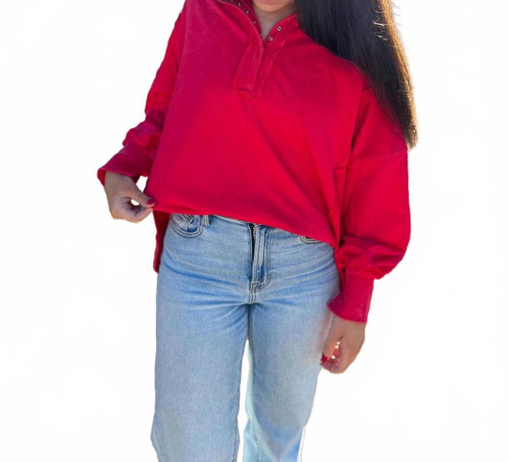 NEW EE:SOME snap front pullover sweatshirt in red